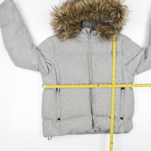 Gap Womens Grey Wool Blend Hooded Puffer Jacket Size L Winter Coat