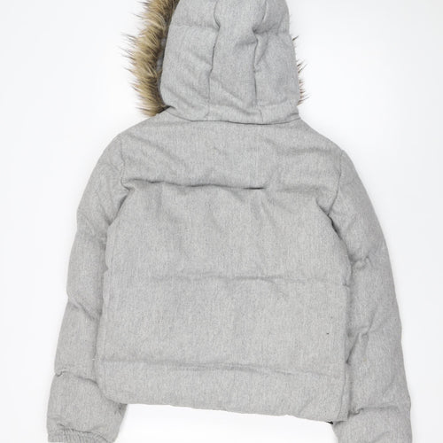 Gap Womens Grey Wool Blend Hooded Puffer Jacket Size L Winter Coat