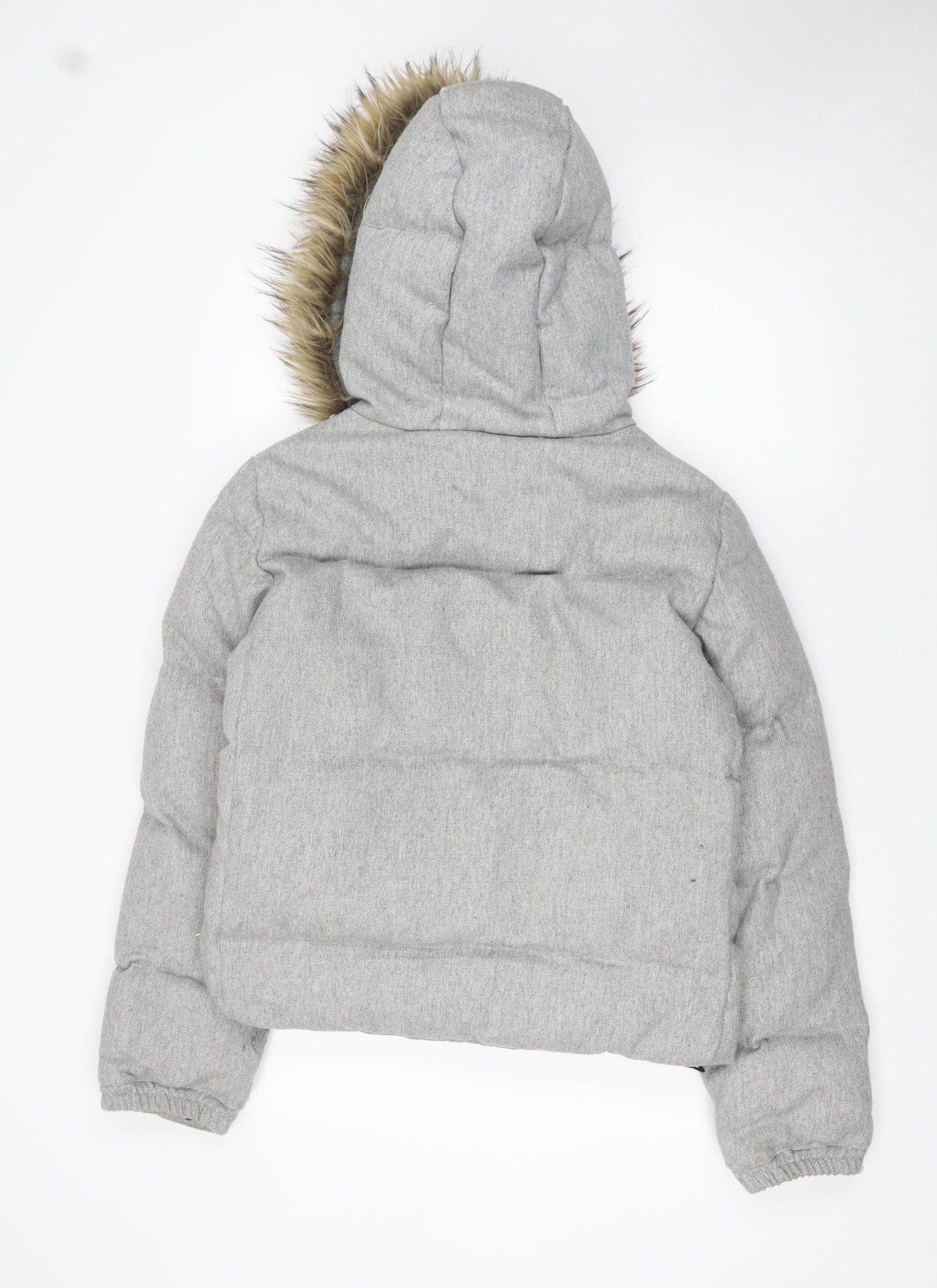 Gap Womens Grey Wool Blend Hooded Puffer Jacket Size L Winter Coat