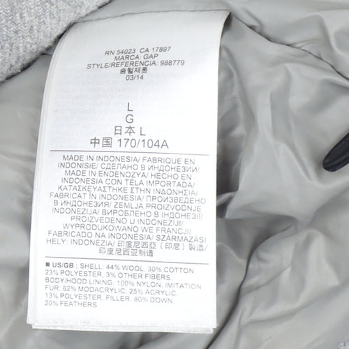 Gap Womens Grey Wool Blend Hooded Puffer Jacket Size L Winter Coat