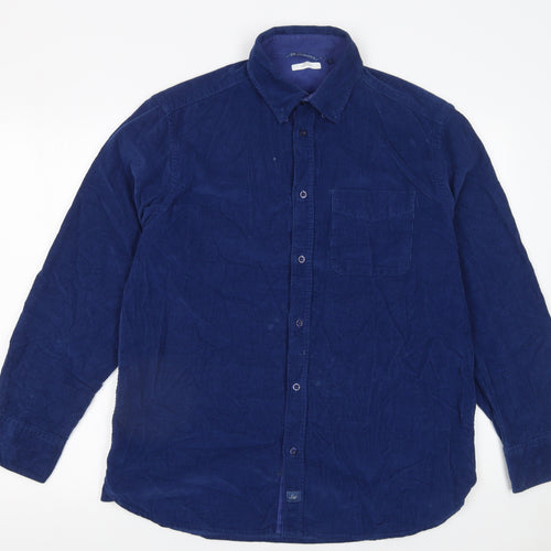 Samuel Windsor Men Blue Corduroy Long Sleeve Button-Up Shirt Size M