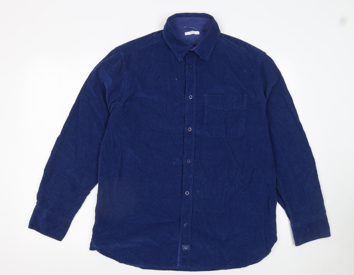 Samuel Windsor Men Blue Corduroy Long Sleeve Button-Up Shirt Size M