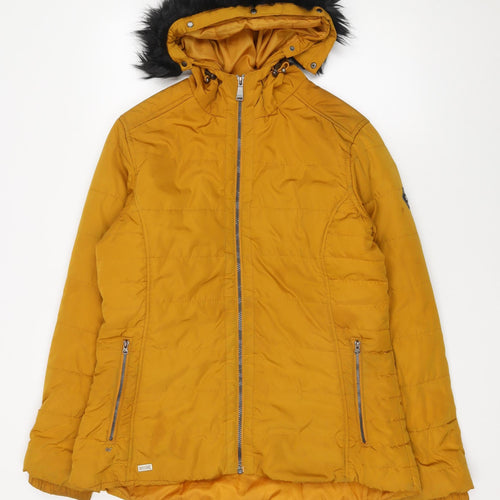 Regatta Women Mustard Puffer Jacket Hooded Faux Fur Trim UK 16