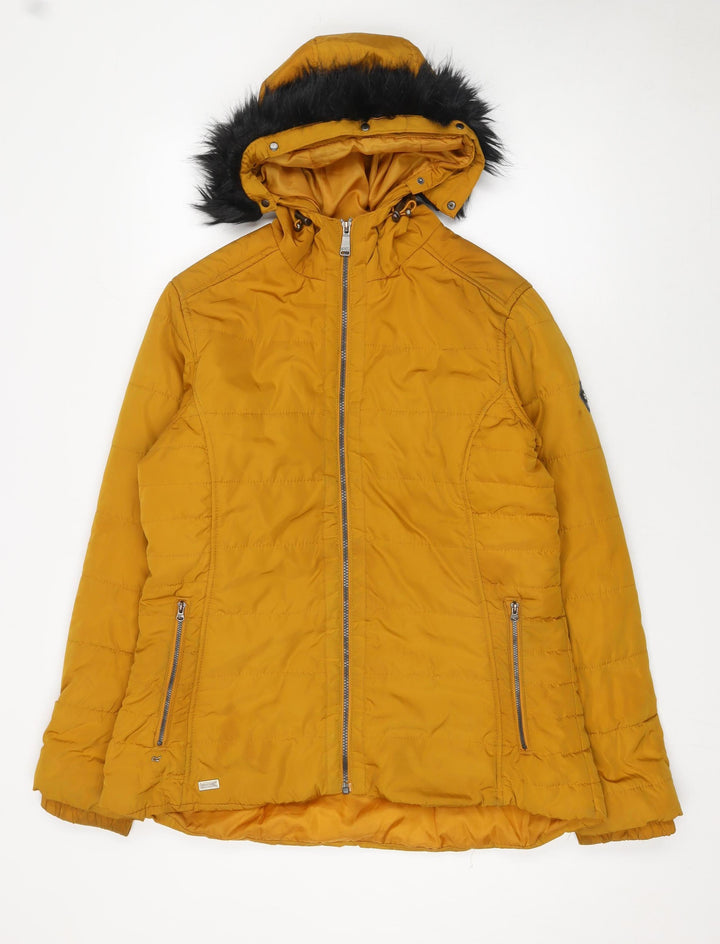Regatta Women Mustard Puffer Jacket Hooded Faux Fur Trim UK 16