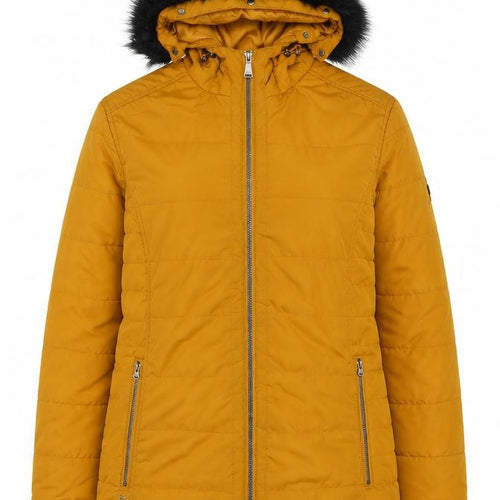 Regatta Women Mustard Puffer Jacket Hooded Faux Fur Trim UK 16