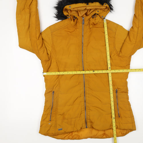 Regatta Women Mustard Puffer Jacket Hooded Faux Fur Trim UK 16