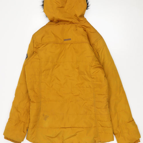 Regatta Women Mustard Puffer Jacket Hooded Faux Fur Trim UK 16