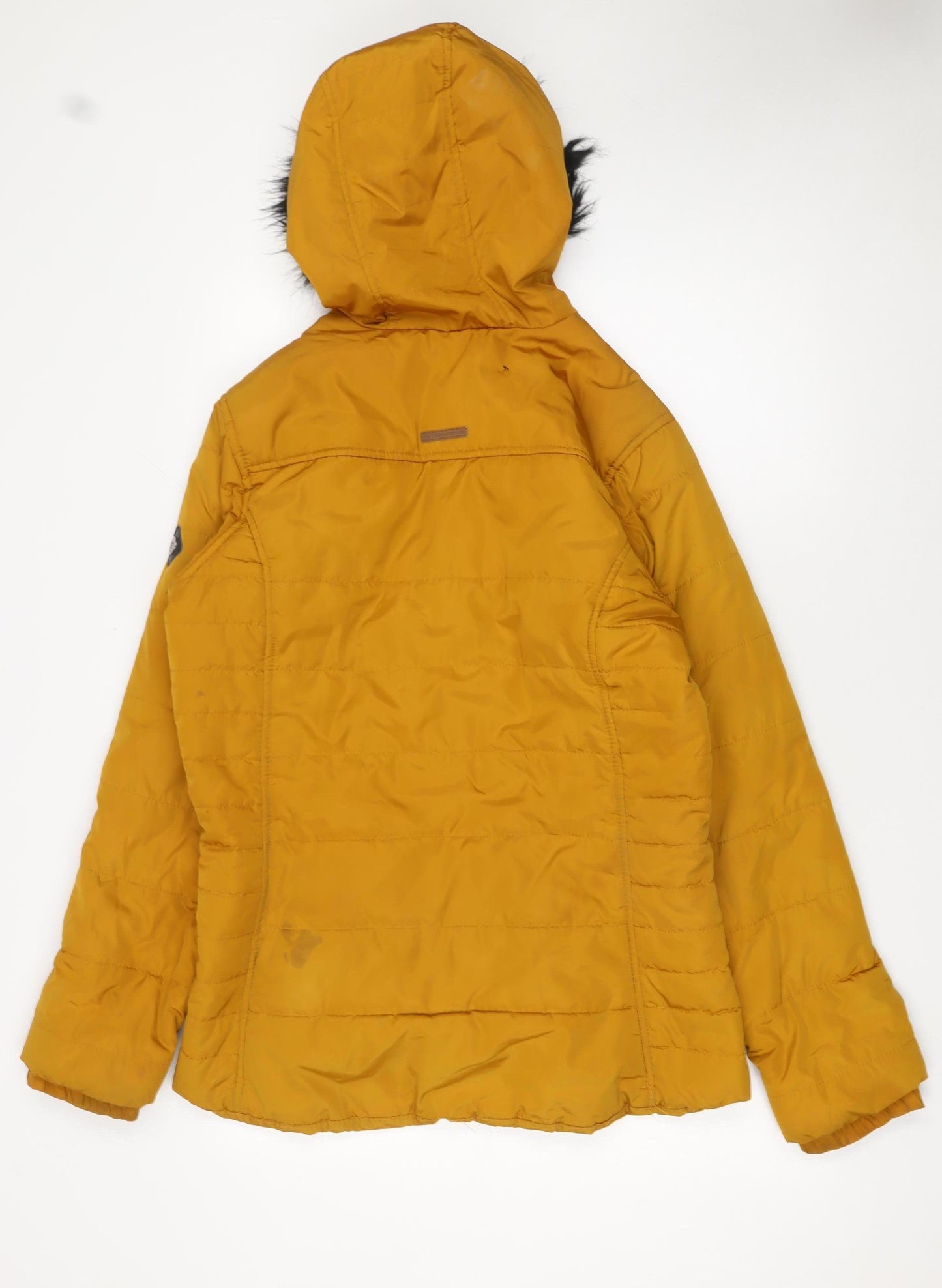 Regatta Women Mustard Puffer Jacket Hooded Faux Fur Trim UK 16
