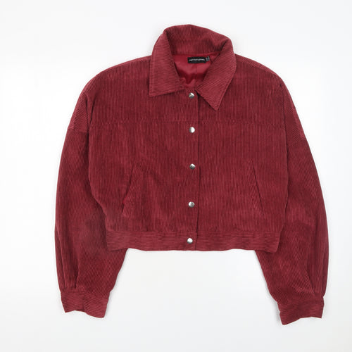 PrettyLittleThing Womens Red Corduroy Cropped Bomber Jacket Size 8