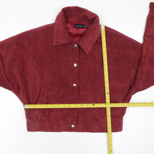 PrettyLittleThing Womens Red Corduroy Cropped Bomber Jacket Size 8