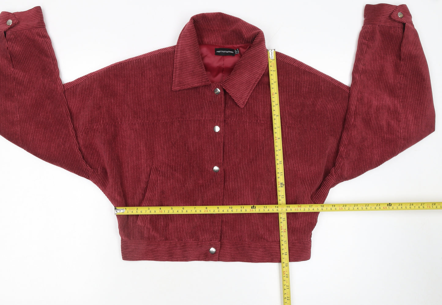 PrettyLittleThing Womens Red Corduroy Cropped Bomber Jacket Size 8