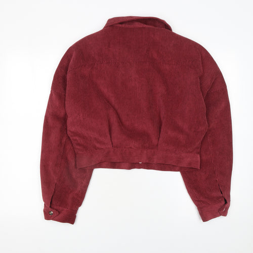PrettyLittleThing Womens Red Corduroy Cropped Bomber Jacket Size 8
