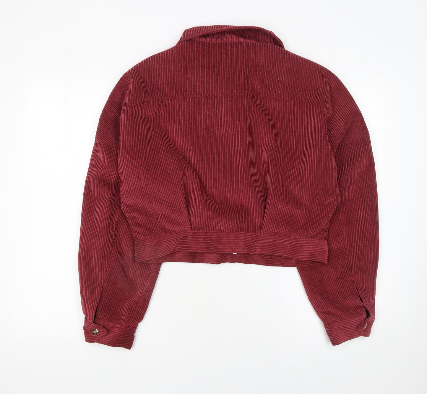 PrettyLittleThing Womens Red Corduroy Cropped Bomber Jacket Size 8