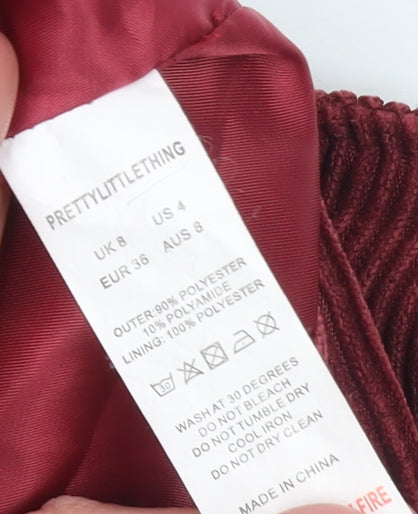 PrettyLittleThing Womens Red Corduroy Cropped Bomber Jacket Size 8