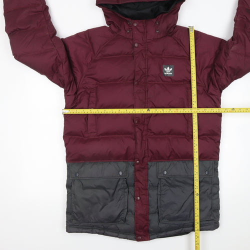 Adidas Mens Burgundy & Grey Hooded Puffer Jacket Size M Winter Coat
