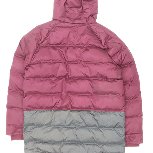 Adidas Mens Burgundy & Grey Hooded Puffer Jacket Size M Winter Coat