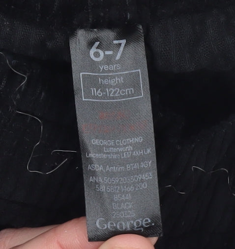 George Girls Black Corduroy Short Skirt 6-7 Years Elastic Waist