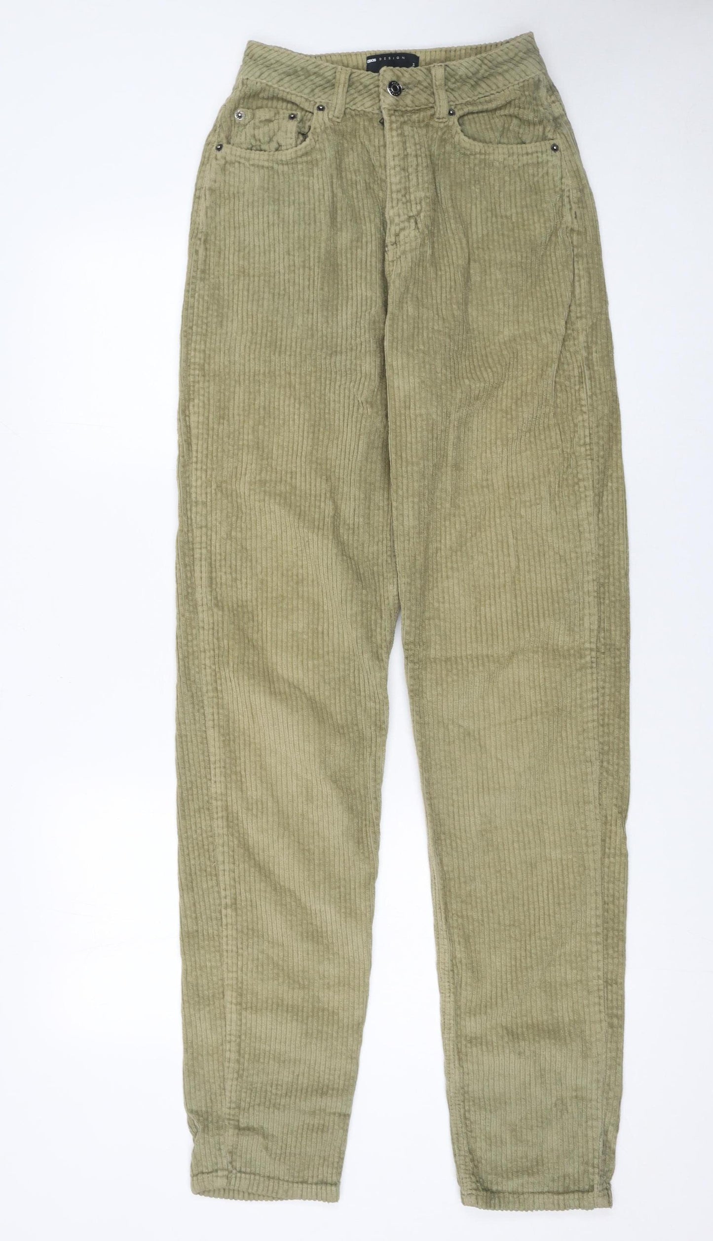 ASOS Design Women’s Khaki Corduroy Straight Trousers Size 8 Cotton Blend