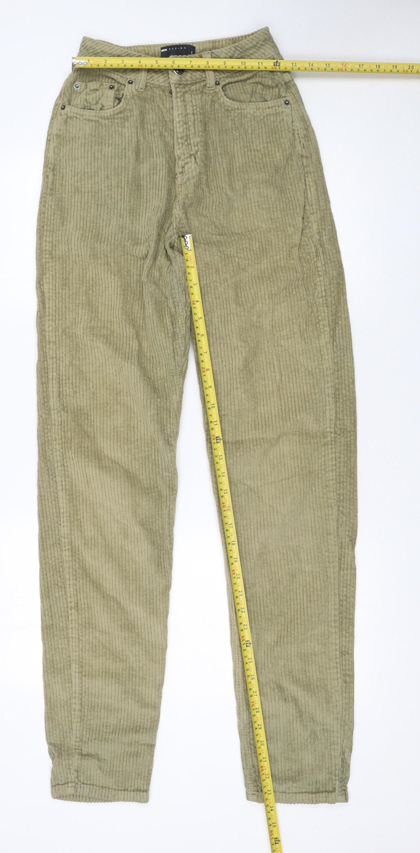 ASOS Design Women’s Khaki Corduroy Straight Trousers Size 8 Cotton Blend