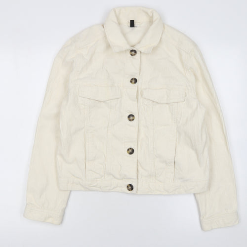 H&M Women Ivory Corduroy Basic Jacket Size M Button-Up Casual