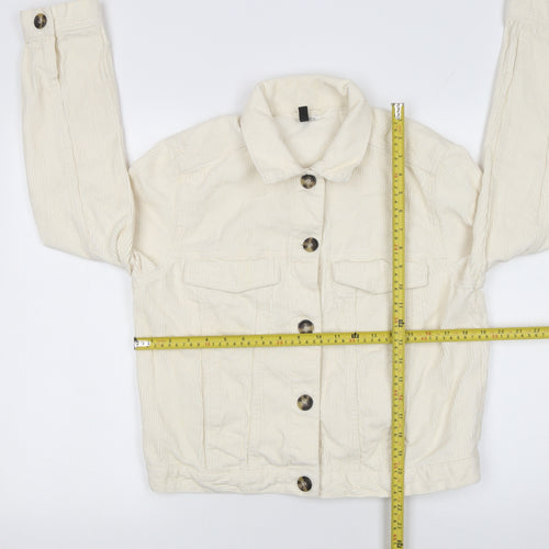 H&M Women Ivory Corduroy Basic Jacket Size M Button-Up Casual