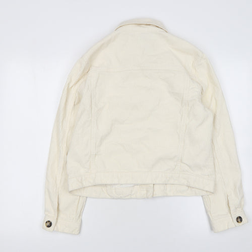 H&M Women Ivory Corduroy Basic Jacket Size M Button-Up Casual