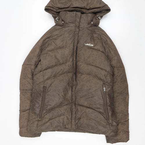 Wedze Women Brown Hooded Puffer Jacket Size 12 Winter Coat