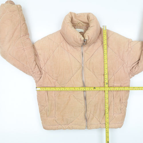 Topshop Women Beige Corduroy Puffer Jacket Size 8 Quilted Cropped