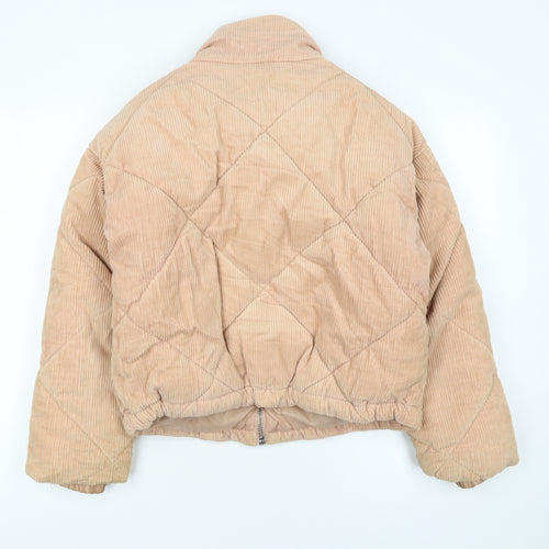 Topshop Women Beige Corduroy Puffer Jacket Size 8 Quilted Cropped