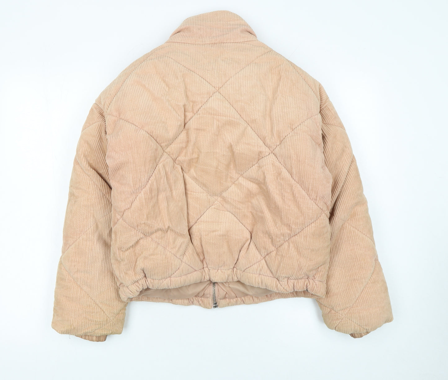 Topshop Women Beige Corduroy Puffer Jacket Size 8 Quilted Cropped