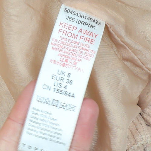 Topshop Women Beige Corduroy Puffer Jacket Size 8 Quilted Cropped