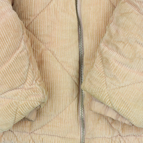 Topshop Women Beige Corduroy Puffer Jacket Size 8 Quilted Cropped