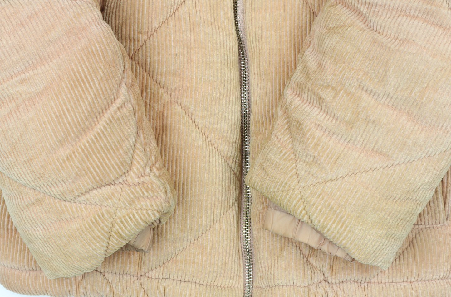 Topshop Women Beige Corduroy Puffer Jacket Size 8 Quilted Cropped