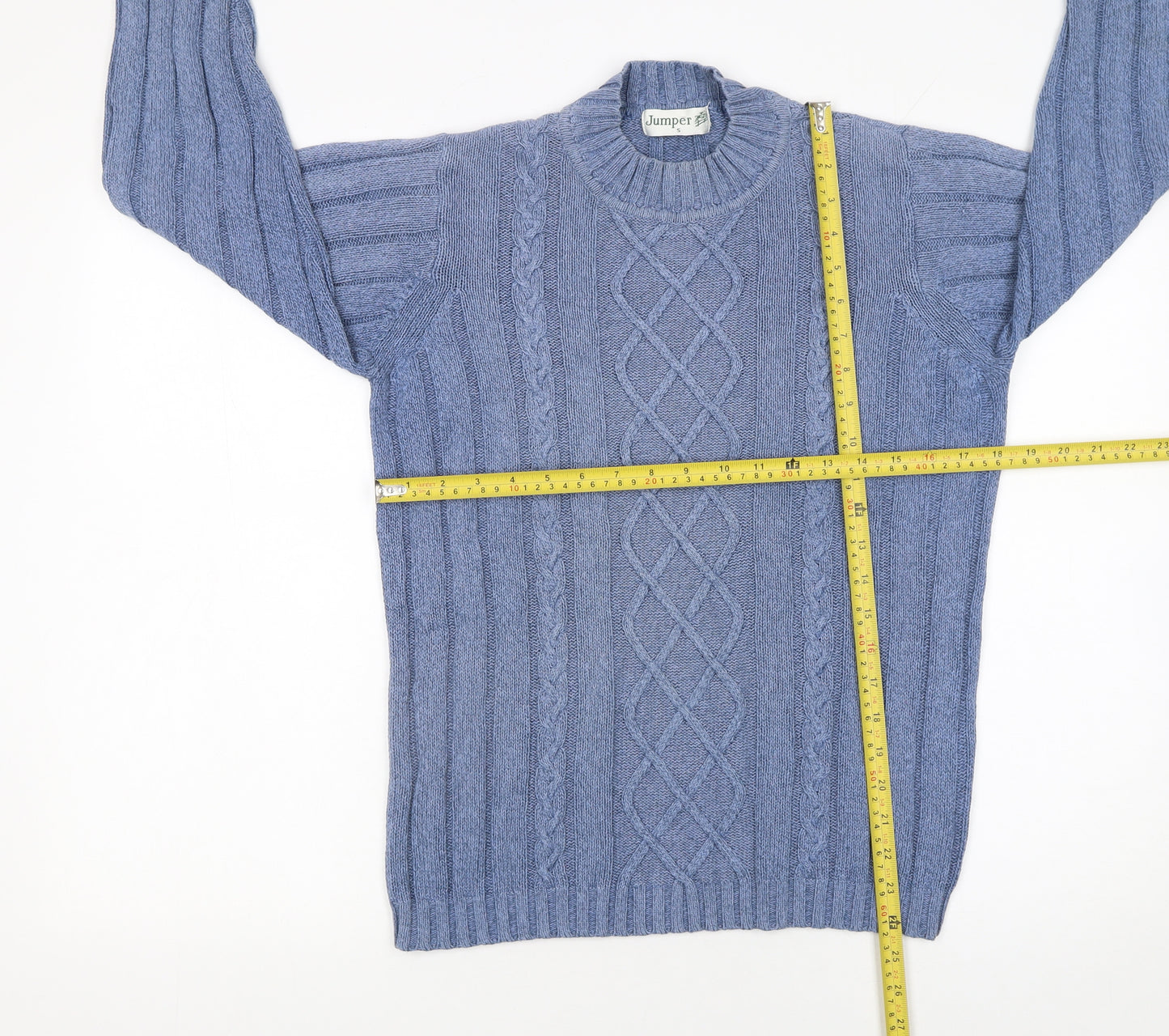 Jumper Women’s Blue Cotton Cable-Knit Crew Neck Pullover S