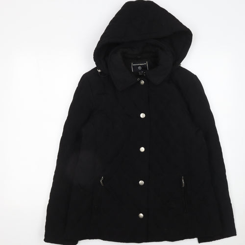 Portrait Womens Black Quilted Hooded Mid-Length Jacket Size 12