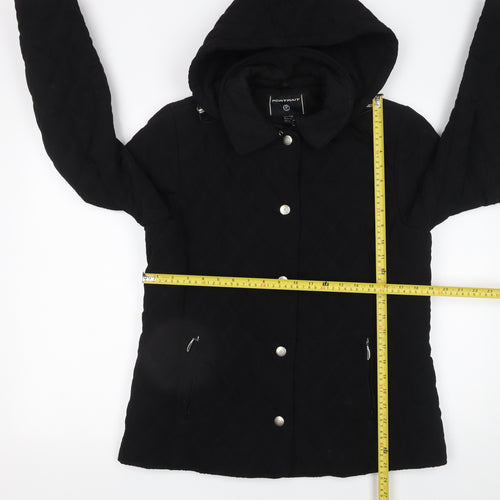 Portrait Womens Black Quilted Hooded Mid-Length Jacket Size 12
