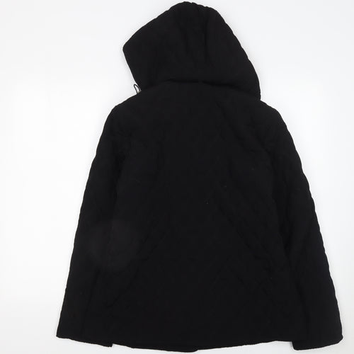 Portrait Womens Black Quilted Hooded Mid-Length Jacket Size 12