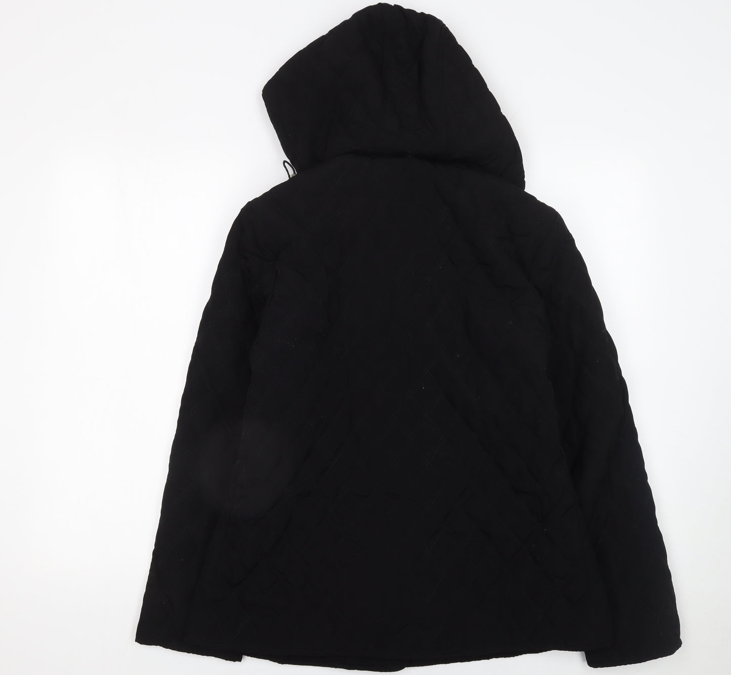 Portrait Womens Black Quilted Hooded Mid-Length Jacket Size 12