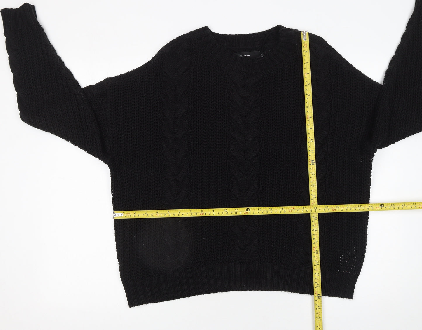 Vero Moda Women's Black Cable-Knit Acrylic Jumper XL