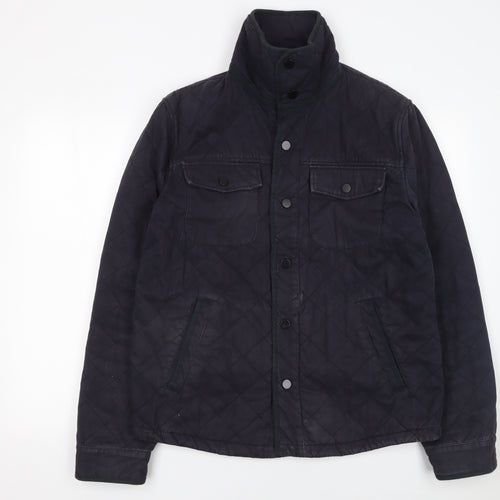 Reiss 1971 Men's Blue Quilted Cotton Jacket L Stand-Up Collar