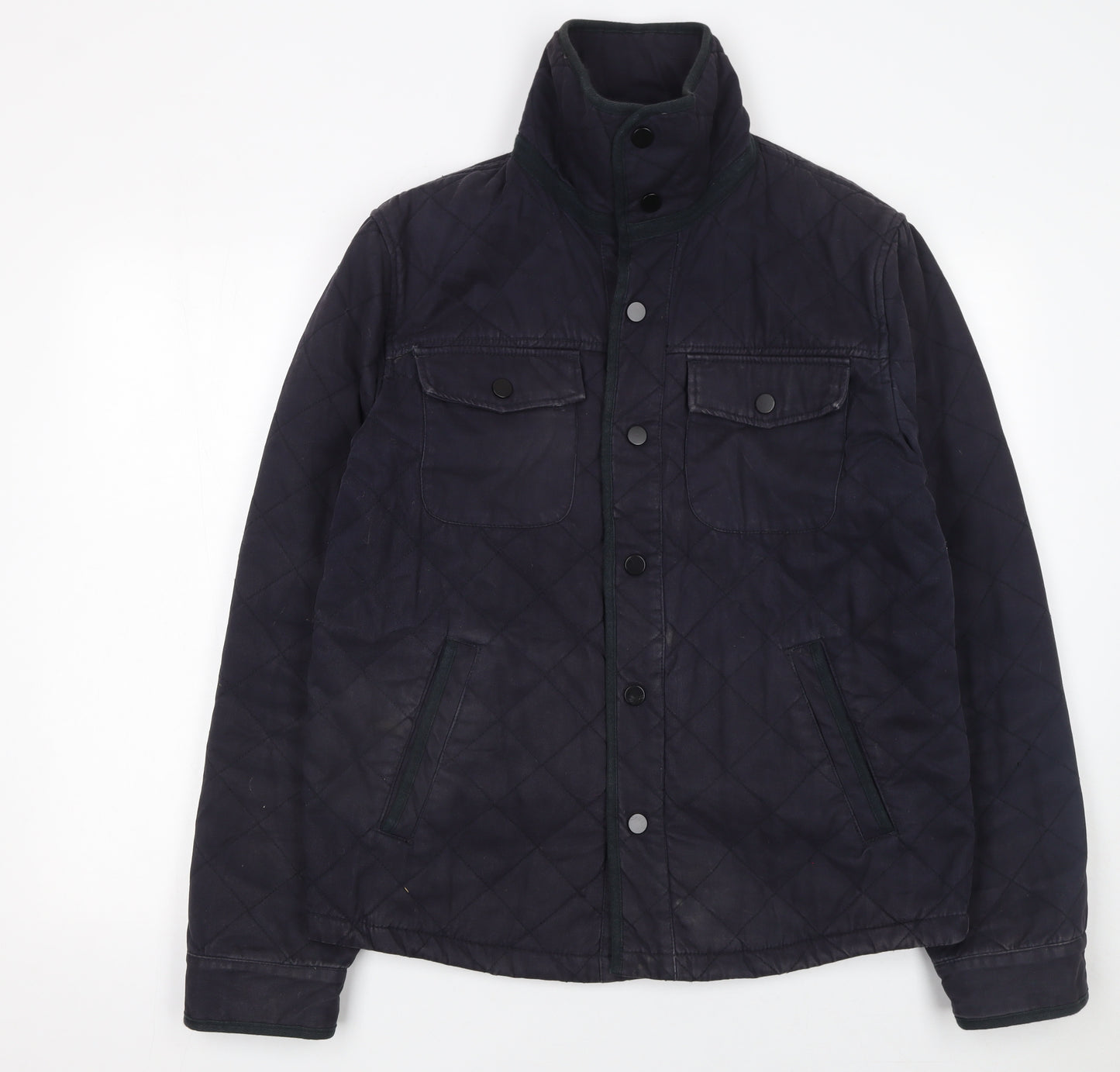 Reiss 1971 Men's Blue Quilted Cotton Jacket L Stand-Up Collar