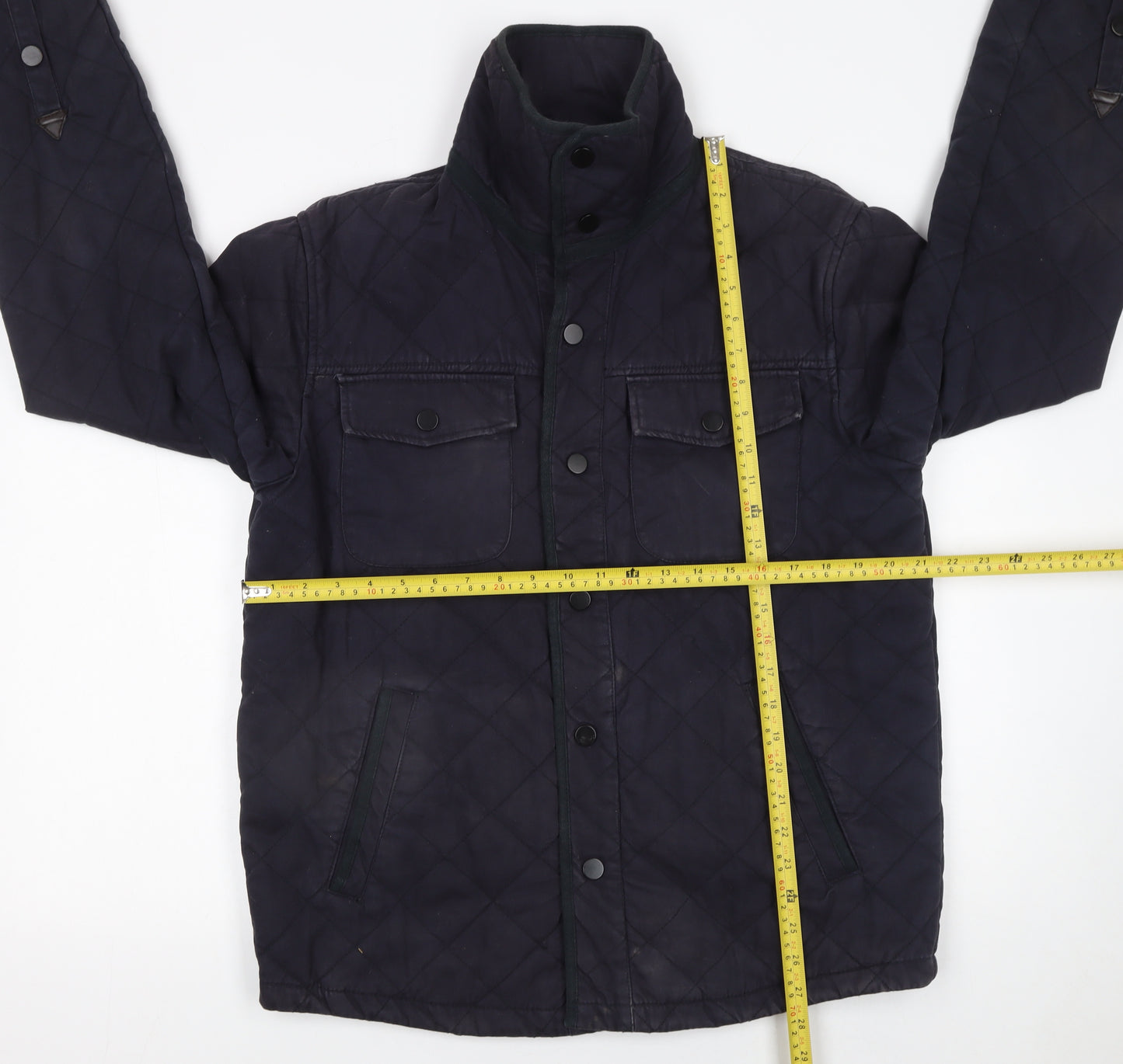 Reiss 1971 Men's Blue Quilted Cotton Jacket L Stand-Up Collar