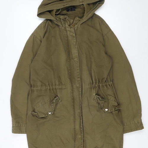 Topshop Women’s Green Parka Coat UK 10 Hooded Long Cotton Blend
