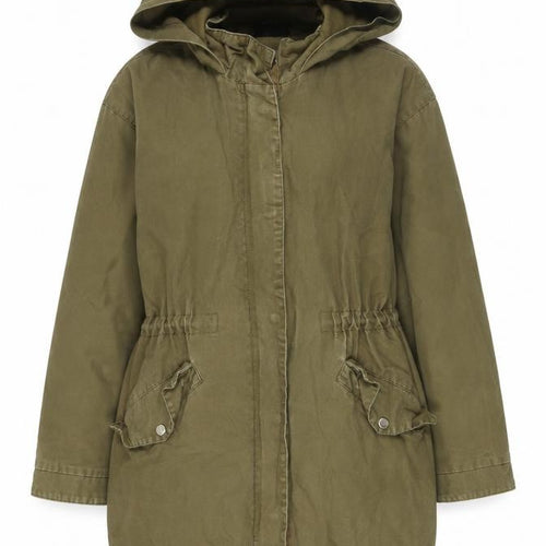 Topshop Women’s Green Parka Coat UK 10 Hooded Long Cotton Blend