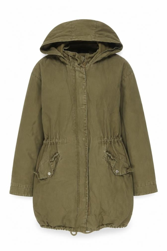 Topshop Women’s Green Parka Coat UK 10 Hooded Long Cotton Blend