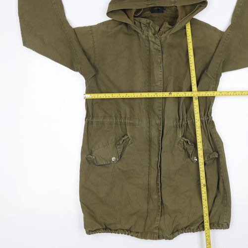 Topshop Women’s Green Parka Coat UK 10 Hooded Long Cotton Blend