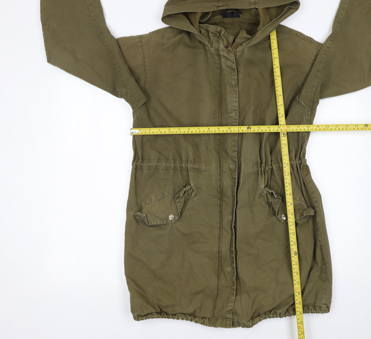 Topshop Women’s Green Parka Coat UK 10 Hooded Long Cotton Blend