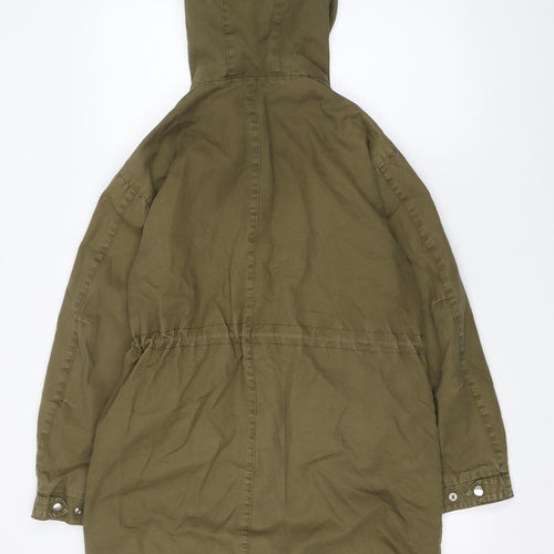 Topshop Women’s Green Parka Coat UK 10 Hooded Long Cotton Blend