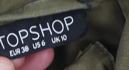 Topshop Women’s Green Parka Coat UK 10 Hooded Long Cotton Blend