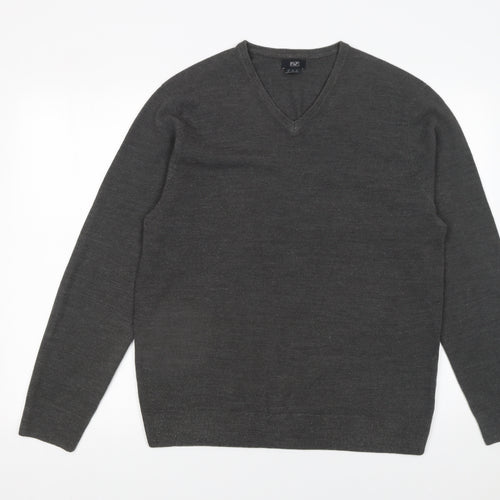 F&F Men's Grey Acrylic V-Neck Pullover Jumper Size L